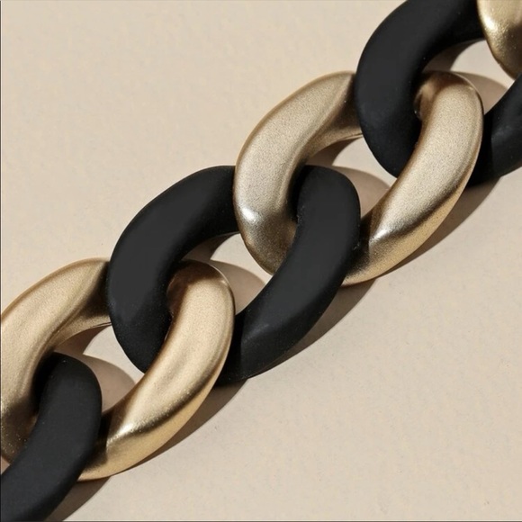 Chunky Matte Black + Gold Chain Link Bracelet - Picture 2 of 4